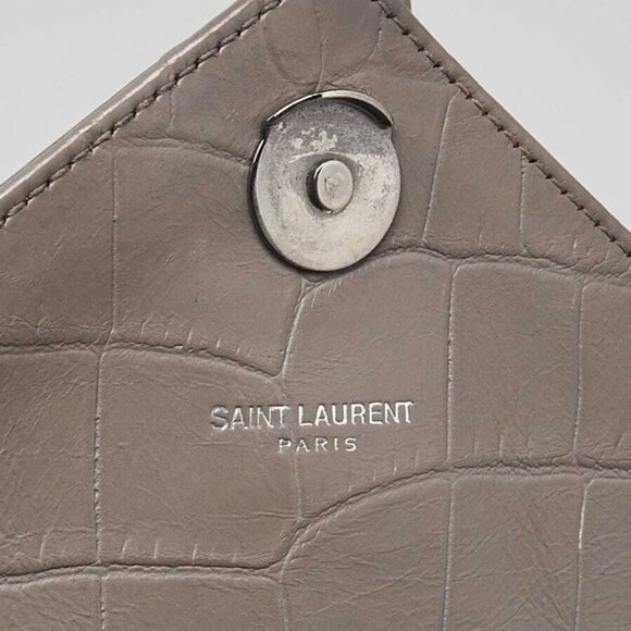 Yves Saint Laurent Grey Croc Embossed Leather Monogram Medium College Bag - Picture 12 of 12